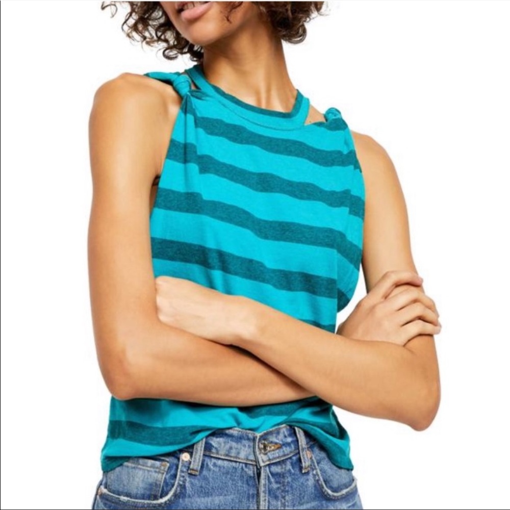 Free People The Twist Striped Tank in Ocean Blue NWOT